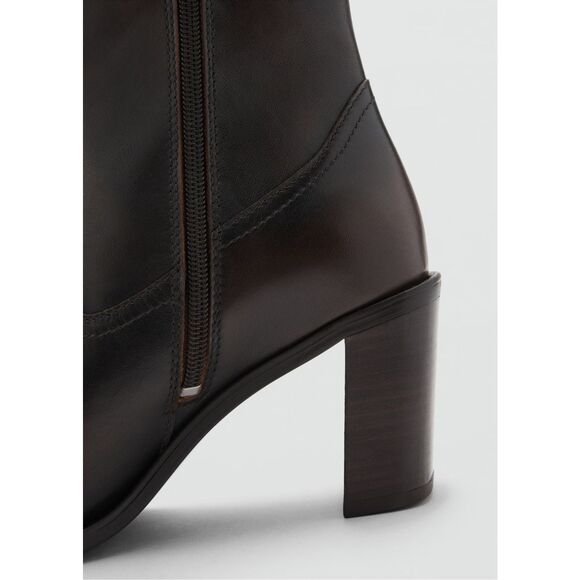 MNG BY MANGO LEATHER ANKLE BOOTS WITH BLOCK HEEL BROWN 9.5 eur 40 - Picture 4 of 5